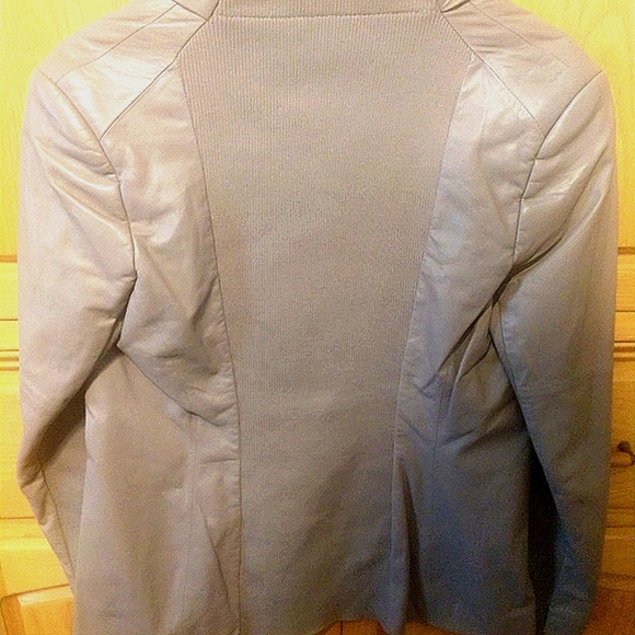 FALL!!HALSTON HERITAGE Sz 10 LEATHER BLAZER / JACKET, TAUPE. KNIT INSET - Picture 2 of 13